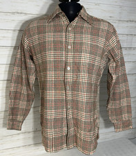 Vtg. Pendleton 100 Wool Flannel Shirt Plaid SMALL to MEDIUM Men Brown Red Plaid