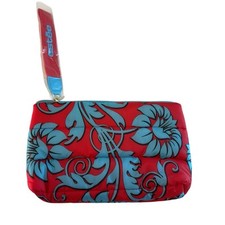 ESTEE LAUDER Quilted Makeup Bag Floral Red  Blue Cosmetic Case Zip Large 9 x 6