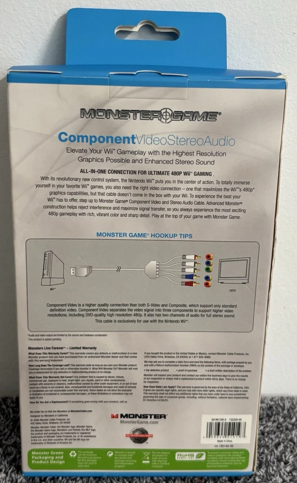 Monster: Component Cables Nintendo Wii/ U - A/V Stereo GameLink RARE NEW - Image 2 of 4