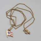Vintage Enamel American Flag Necklace Gold tone Estate Costume Jewelry 18"