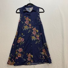 Old Navy Womens XS Blue Floral Butterfly Sleeveless Button Down Swing Mini Dress