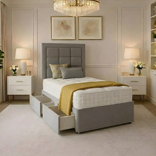 NEW SINGLE DIVAN BED PLUSH MEMORY FOAM MATTRESS HEADBOARD KIDS & ADULTS