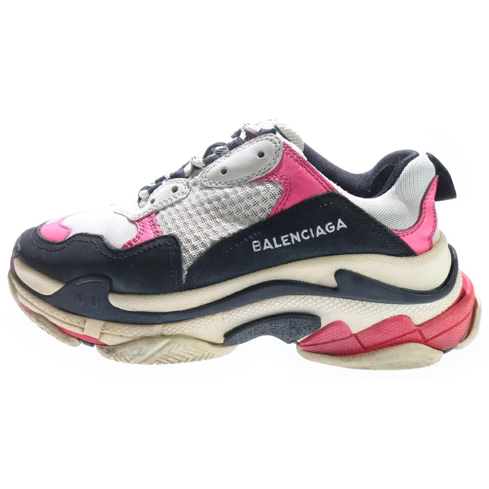 BALENCIAGA Size 38 TRIPLE S Lace Up Low Cut Shoes Sneakers Black Pink 517334 Fro