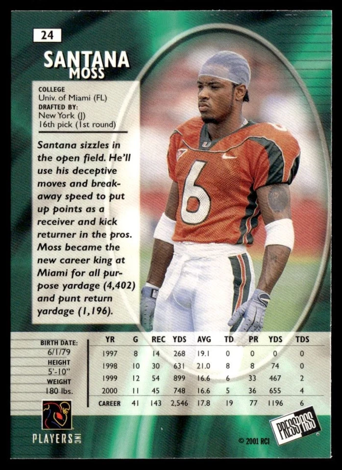 2001 Press Pass SE Santana Moss Wisconsin Badgers #24 - Image 2 of 2