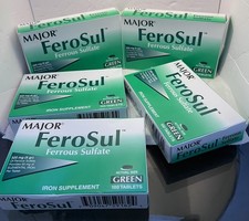 500Tablets- Major Ferosul Ferrous Sulfate 325mg Iron Suplements-exp12/27