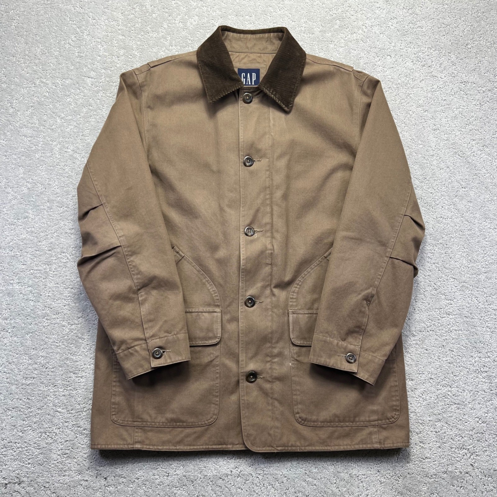 VINTAGE Gap Jacket Mens Large Brown Barn Chore Coat Canvas Quilt Lined Y2k
