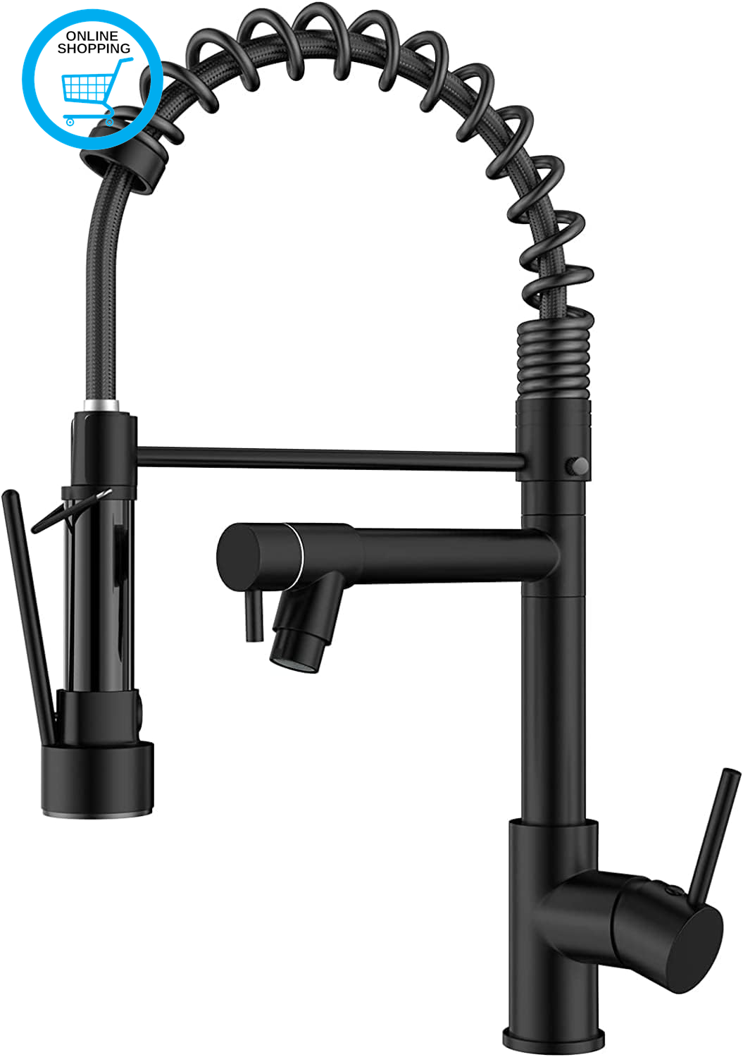 Black Kitchen Tap, Kitchen Mixer Taps with Two Spouts, Commercial Spring Swivels