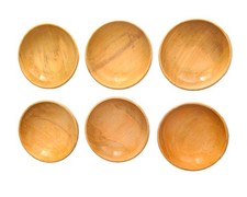 Vtg Set of 6 Round Brown Wooden Bowl Set, Smooth Finish 6" , Solid, Japan