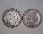 1915-S,1912, BARBER HALF DOLLARS CIR. BELOW SILVER VALUE