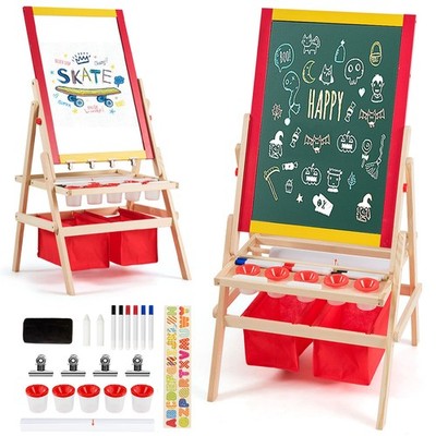 Flip-Over Double-Sided Kids Art Easel with Paper Roll Storage Bins & Accessories