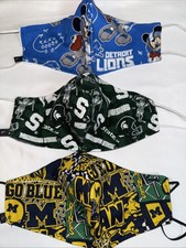 Handmade Face Masks Size L 5x9 Detroit Lions MSU Michigan Wolverines 3pc LOT