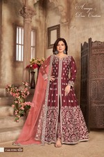 Maroon Art Silk Heavy Embroidered Anarkali Gown with Net Dupatta Wedding Festi