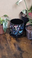 2x Dark Forest Ceramic Plant Pots With Saucer Mushroom Moth Planters 10cm Pots