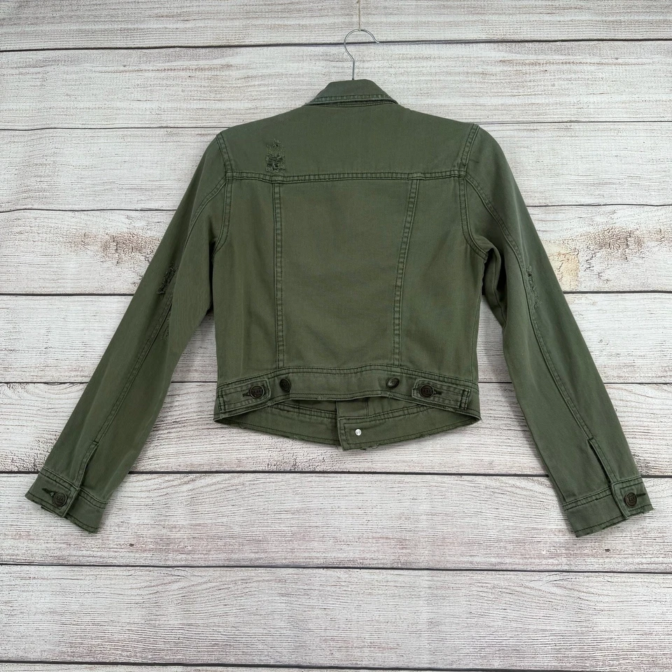 Free People состаренная военная джинсовая куртка женская 2 оливково-зеленая - Изображение 2 из 4