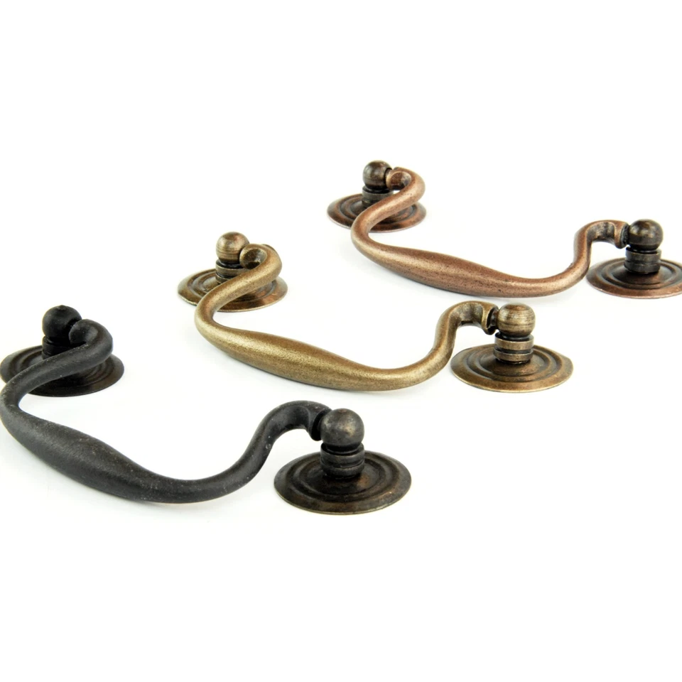 Antique Swan Neck Style Cabinet Handle Drawer Drop Pull Kitchen Cupboard Dresser - Image 2 of 4