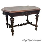 Antique Victorian Renaissance revival library parlor table 1870 leather top
