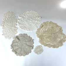 Lot Of 5 Vintage Assorted Handmade Doilies Off White Beige Cottage Granny 3846