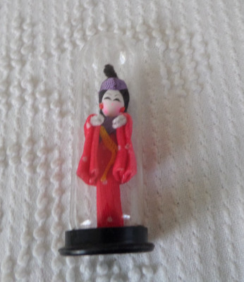 Vintage Miniature Asian pipe cleaner doll in clear dome capsule 3 1/4''