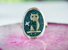 Vintage Mexico 925 Sterling Silver Turquoise Owl Ring Adjustable Eagle Mark