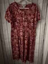 Vintage L.L. Bean Red Floral Button Front Cottagecore Prairie Midi Dress Large
