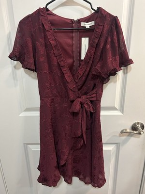 Francesca's Collections NWT Burgundy Floral Wrap Dress Women s Size S Romantic
