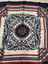 Vintage Scarf Japan Acetate Silk 25 x 25 Vibrant Colors red white blue RN1284