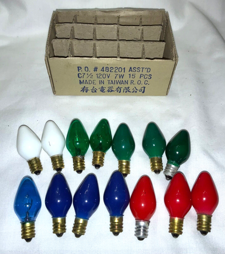 VINTAGE CHRISTMAS LIGHT BULBS - (27) C 7 1/2 MULTICOLOR LIGHT BULBS IN BOX - Picture 5 of 12