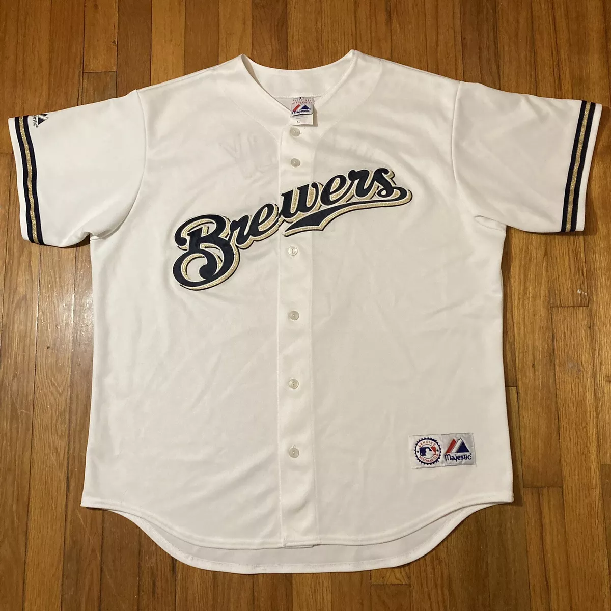 Majestic Milwaukee Brewers JJ Hardy MLB Baseball Jersey White Mens XL USA  Made