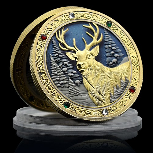 Merry Christmas Commemorative Medal Santa Claus Gold Coin Reindeer Memory Gift - Foto 2 di 14