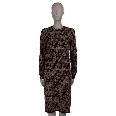 71616 auth FENDI Tobacco brown viscose ZUCCA FF JACQUARD