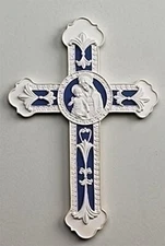 Della Robbia Madonna and Child White Blue 9 inch Decorative Wall Cross