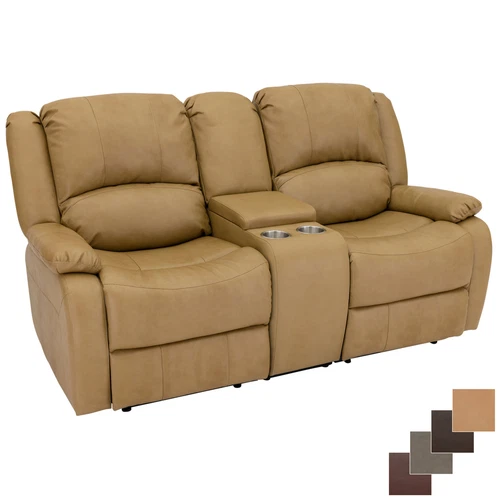 RecPro Charles 70" Double RV Wall Hugger Recliner Sofa With Console Toffee