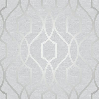 Fine Decor APEX Geometric Trellis Vliestapete Stone Grey Silver Metallic FD41995