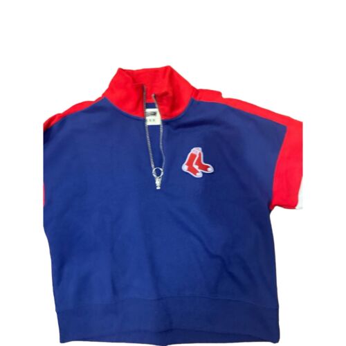 Heckklappe kurz geschnitten rot weiß und blau Boston Red Sox 1/4 Reißverschluss Sweatshirt neu ohne Etikett - Bild 2 von 11