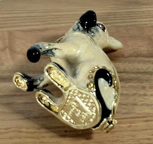 Enamel Chihuahua Trinket Box Hinged Bejeweled Yellow Interior 2" - Picture 4 of 5
