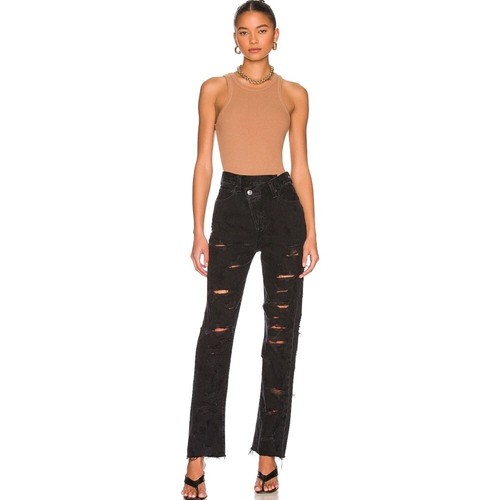 NWT AGOLDE Criss Cross Straight Jeans High Rise Distressed Black Feverish Sz 26 - Picture 15 of 16
