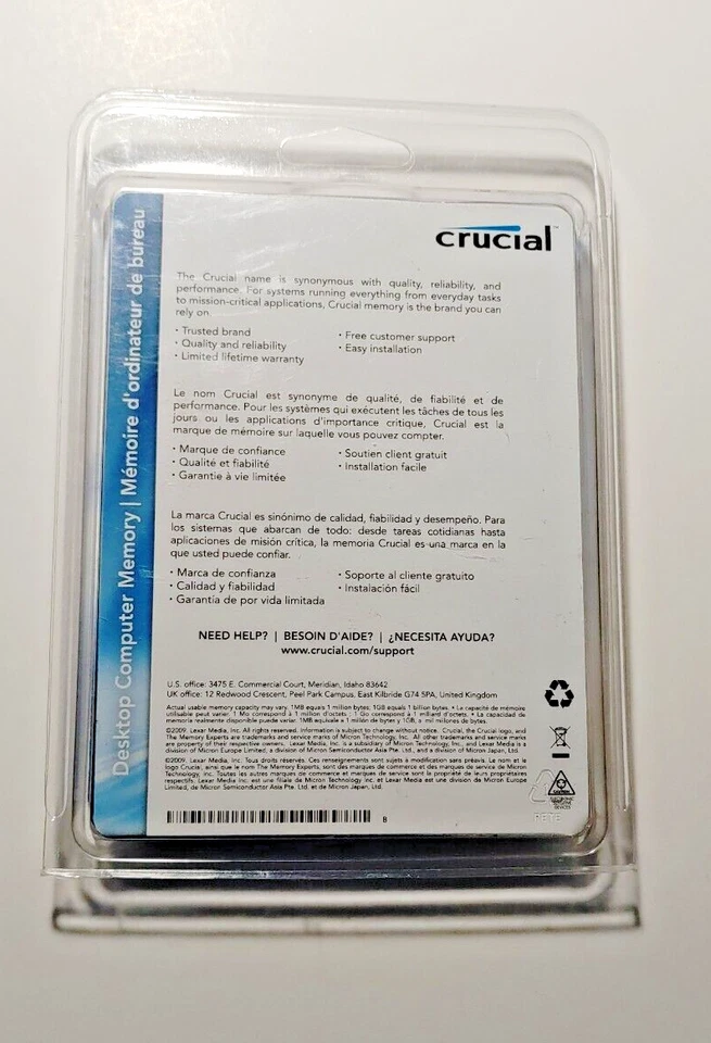 Crucial 1GB DDR2 PC2-5300 Unbuffered 240 Pin DIMM RAM - CT12864AA667 For Desktop - Image 2 of 2