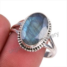 Natural Blue Labradorite 925 Sterling Silver Gemstone Ring For Her Promise Ring