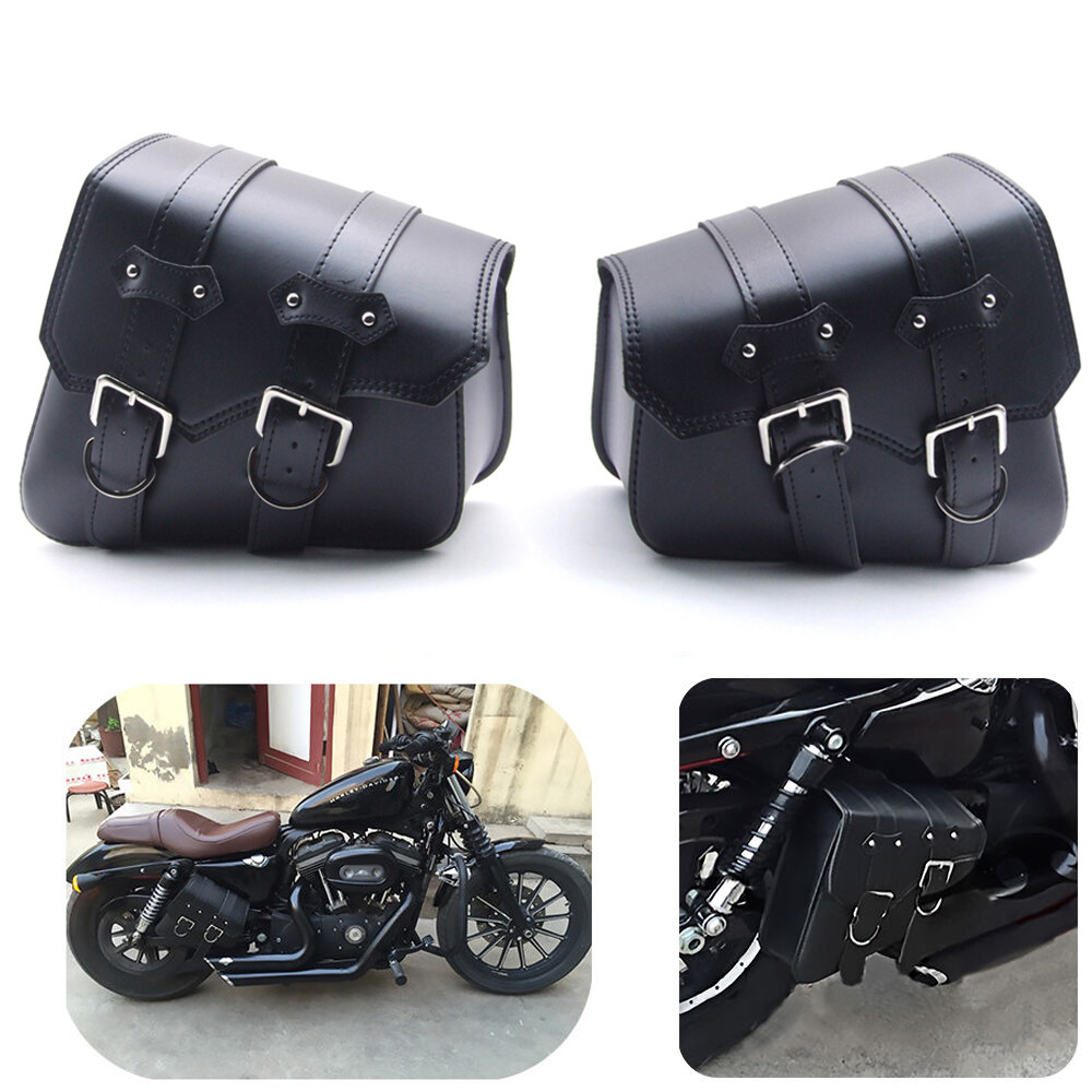 2xMotorcycle PU Leather Side Saddle Bags Storage For Harley