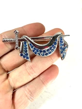 Vintage Brooch ORA Signed Sword Brooch Estate Jewelry Blue Rhinestones