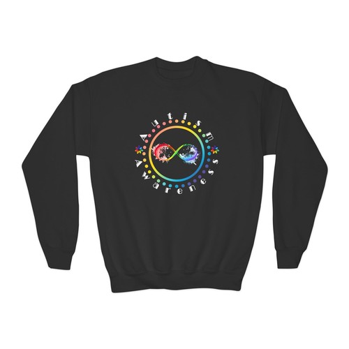 Autism Awareness Rainbow Infinity sign Kid's Youth Crewneck Sweatshirt - Picture 2 of 17