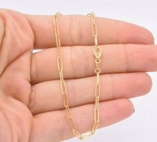 1.5mm Paperclip Link Anklet Chain Real 14K Solid Yellow Gold 10"