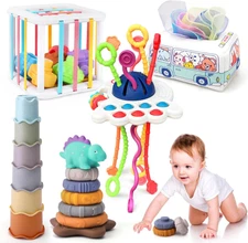 5 in 1  Montessori Toys Set Include Shape Sorter Bin with Sound,  Tissue