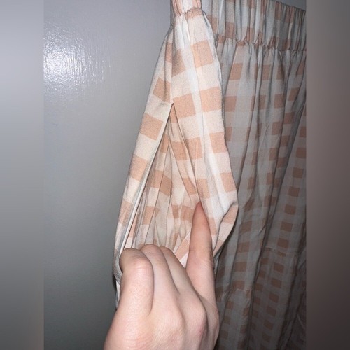 Summer Plaid Maxi Skirt High Elastic Waist A Line Tiered Pleated Flowy Pockets L - Picture 4 of 7