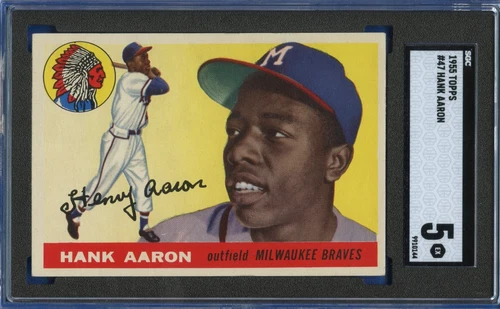 1955 TOPPS #47 HANK AARON BRAVES HOF SGC 5 NICELY CENTERED W/ MINT COLOR