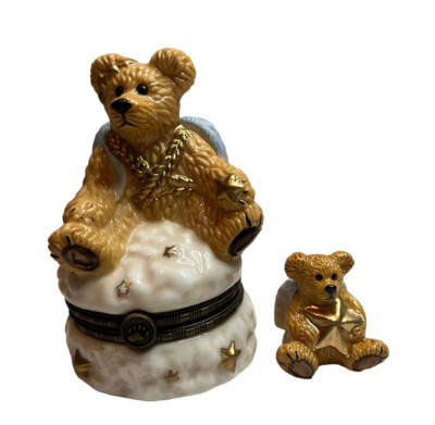 Bearware Pottery Angel Bear Trinket Box 3.5  Wings Hinged Lid Limited Edition