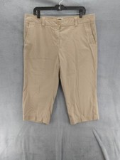 LL Bean Cropped Capri Pants Women Sz 16 Petite Beige Mid Rise Straight Leg