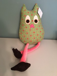 Pottery Barn Kids Joy Owl Plush Green Floral Print Courduroy Pink