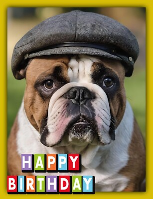 Happy Birthday Grußkarte Englische Bulldogge in Flatcap Karten Bruder Papa Sohn