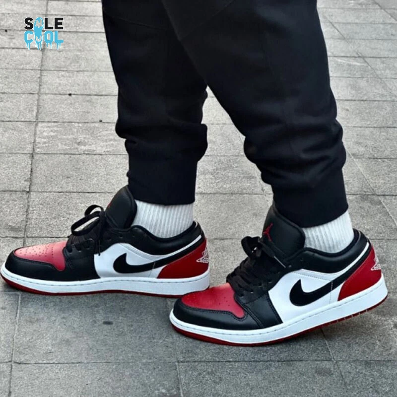Nike Air Jordan 1 AJ1 Low Bred Toe Black Red White Men's Shoes 553558-161